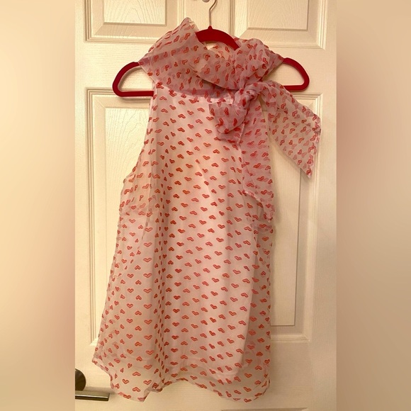 Red & White Chiffon 💋 Lips Sleeveless Blouse w/Side Bow, EUC - Picture 1 of 12